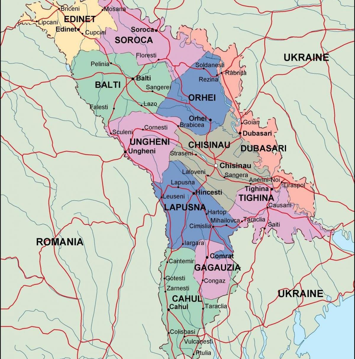 Žemėlapis Moldovos politinės